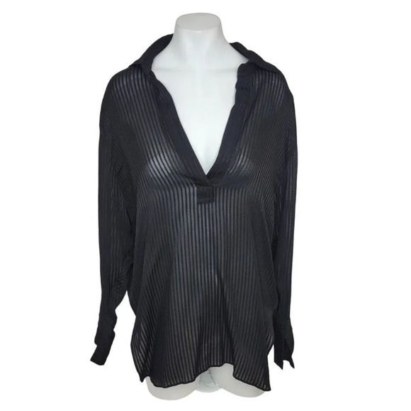 Zara  Bamboo Fibre Sheer Striped Oversized Top - Picture 1 of 7